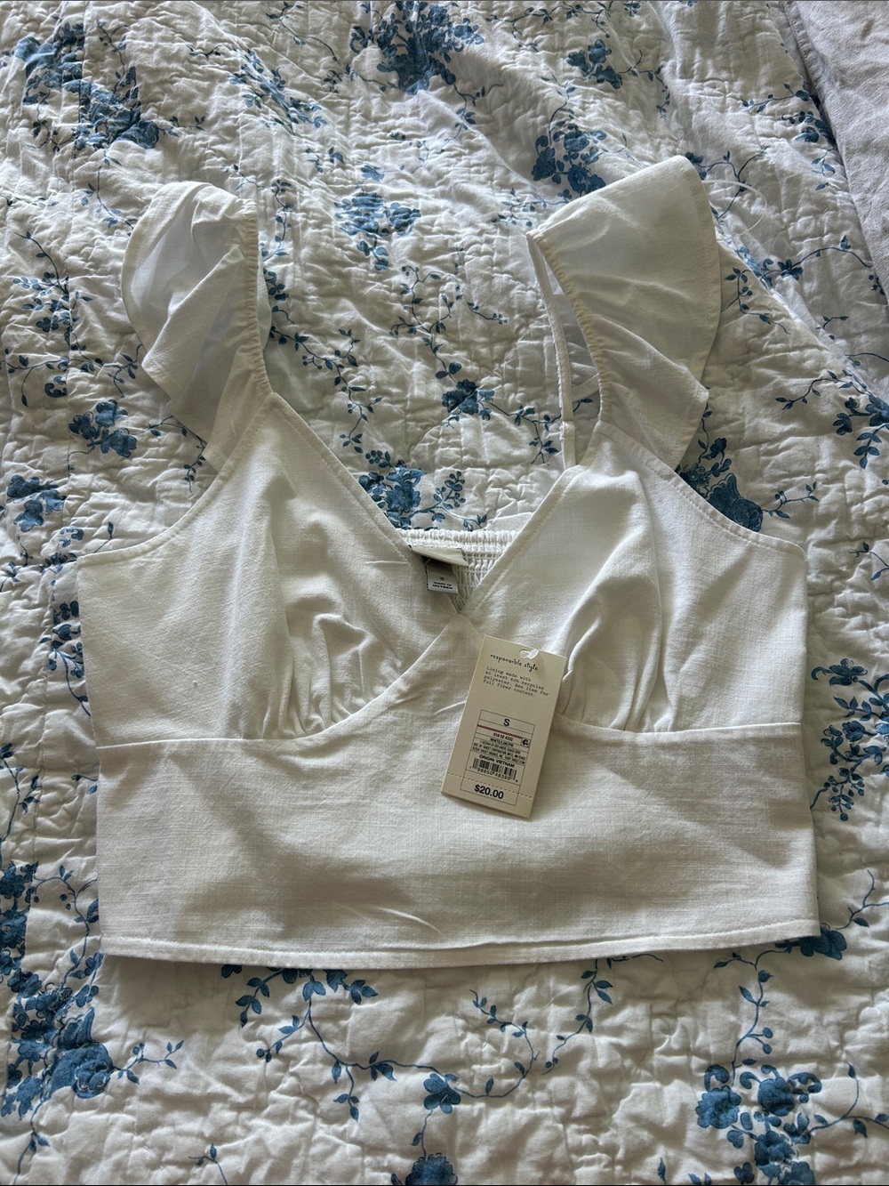 a new day White Ruffled Strap Crop Top